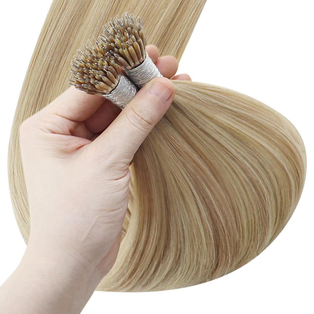 YoungSee Nanoring Extensions Echthaar Blond Nano Ring Hair Extensions 40cm Nanoring Haarverlangerung