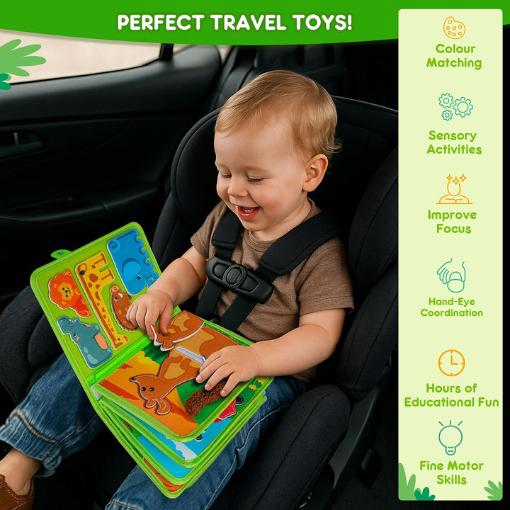 Quanquer Animals Busy Board Spielzeug ab 1 2 3 Jahre - Montessori Busy Book für Frühe Bildung Auto &
