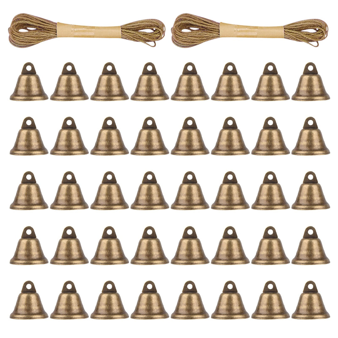 40 Stück Glöckchen zum Basteln, Vintage Glöckchen Bronze mit Hanfseil, Vintage Glocken für Windspiel