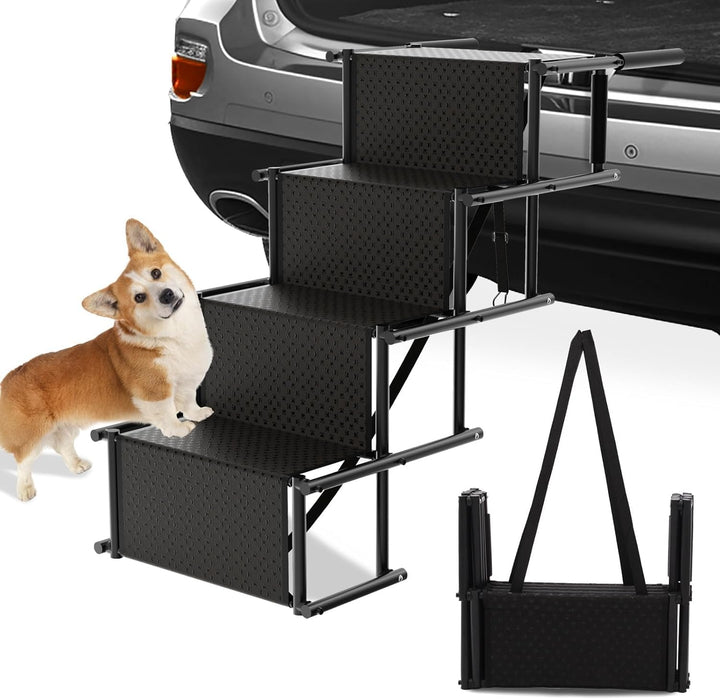 HEYOUTH Hunderampe Auto Klappbar,Hundetreppe Grosse Hunde,Rampe Hund Auto 4 Stufen,Bis 80 kg belastb