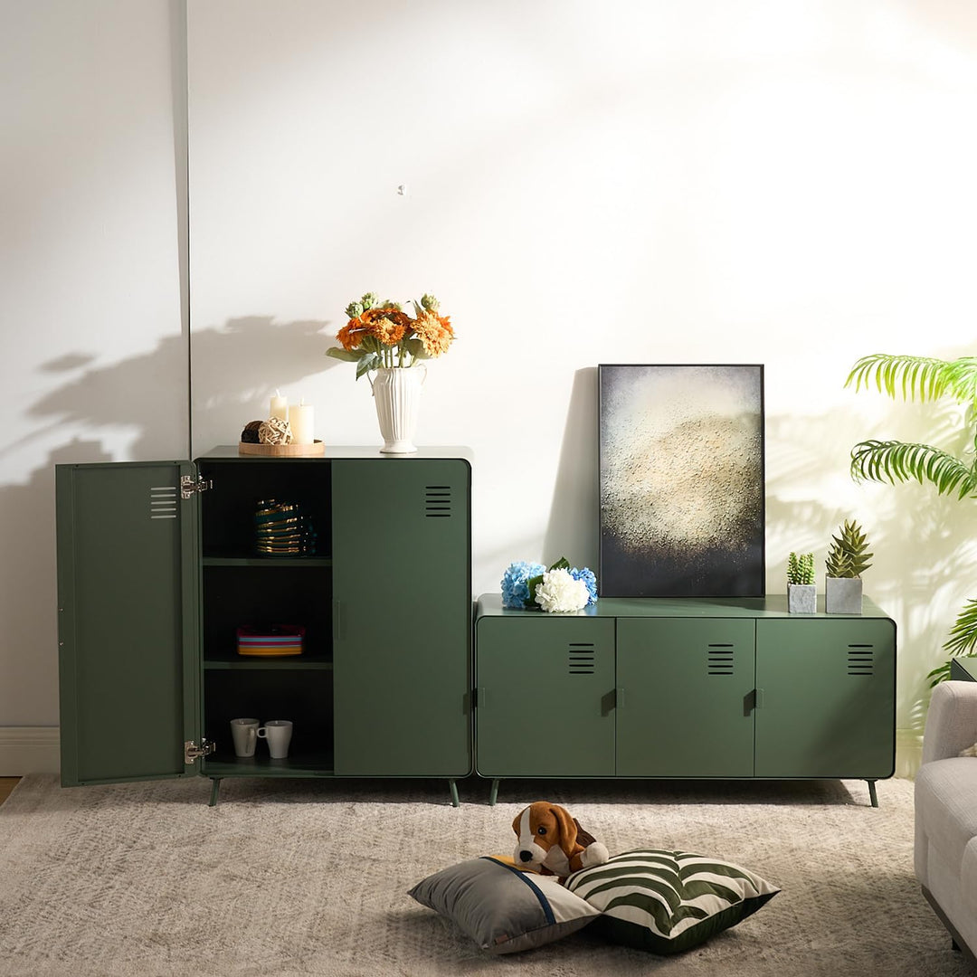 MEUBLE COSY Sideboard Buffets Küchenschrank Kommode mit 3 Türen Magnet und Regal Ablage aus Metall f