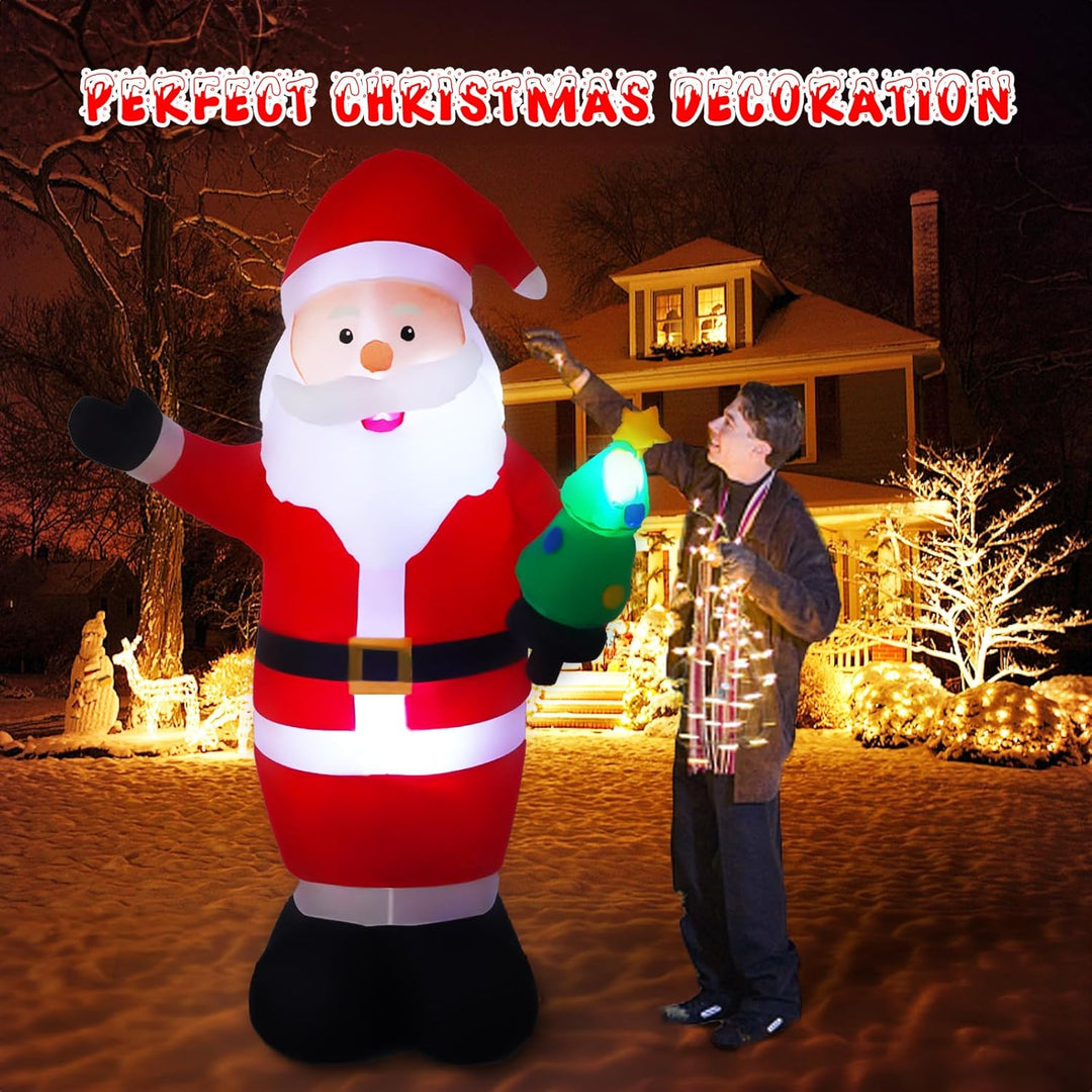 Vintoney 244cm Weihnachten Aufblasbarer Weihnachtsmann Aufblasbares Rotierendes LED-Licht Gartendeko