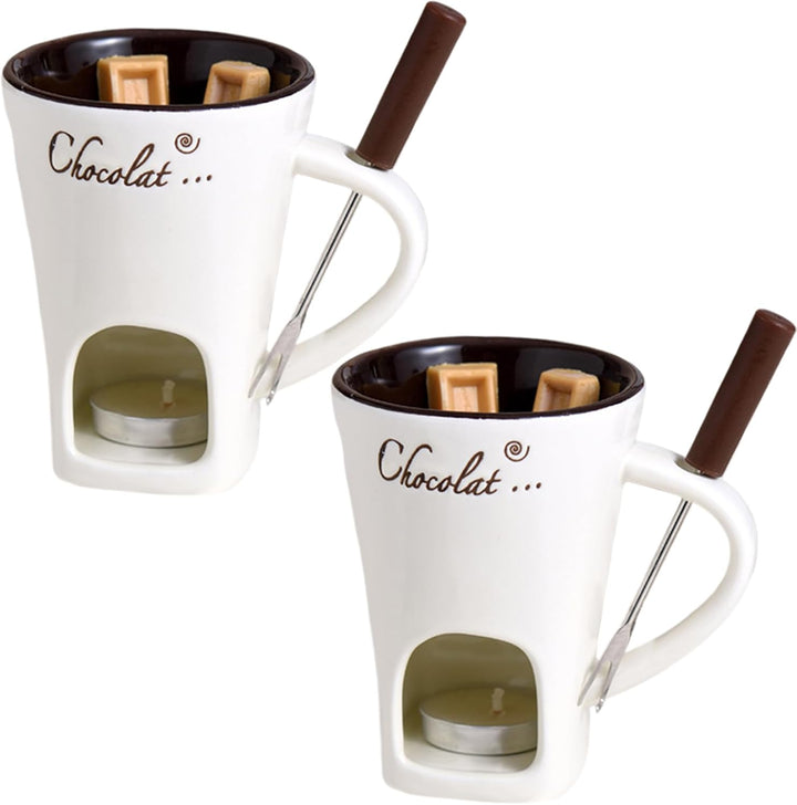 BEAHING 2pcs Schokoladenfondue Tasse 200 ml hitzebeständige Keramikschokoladenfondue mit Gabeln glat