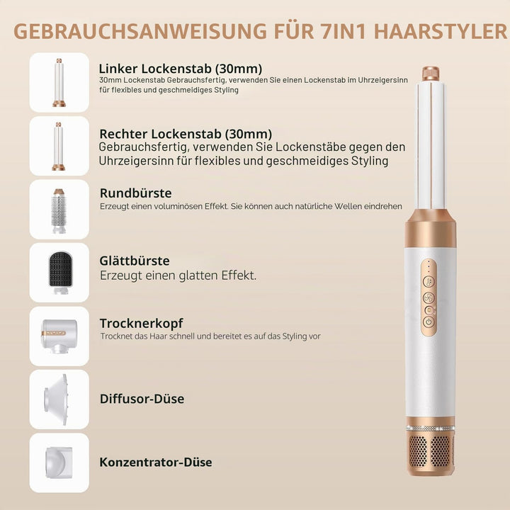 TANSHINE 7 in 1 Hairstyler,110000 RPM High-Speed Ionic Haartrockner für Schnelles Trocknen,Auto Wrap