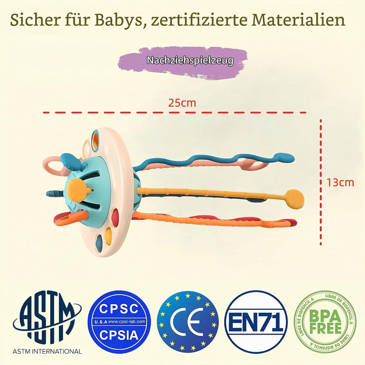 Montessori Baby Spielzeug ab 12 Monaten, 5-in-1 Sensorik Set mit Ziehspielzeug, Stapelringen &amp; Rasse