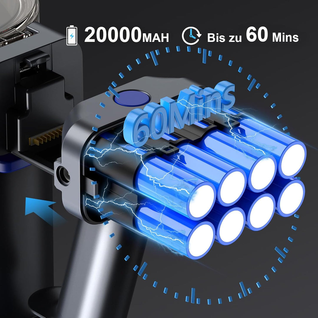 Akku Staubsauger 650W/58KPA/60Mins,Staubsauger Kabellos mit Selbststehend Anti-Tangle-Bürste LED, 2,