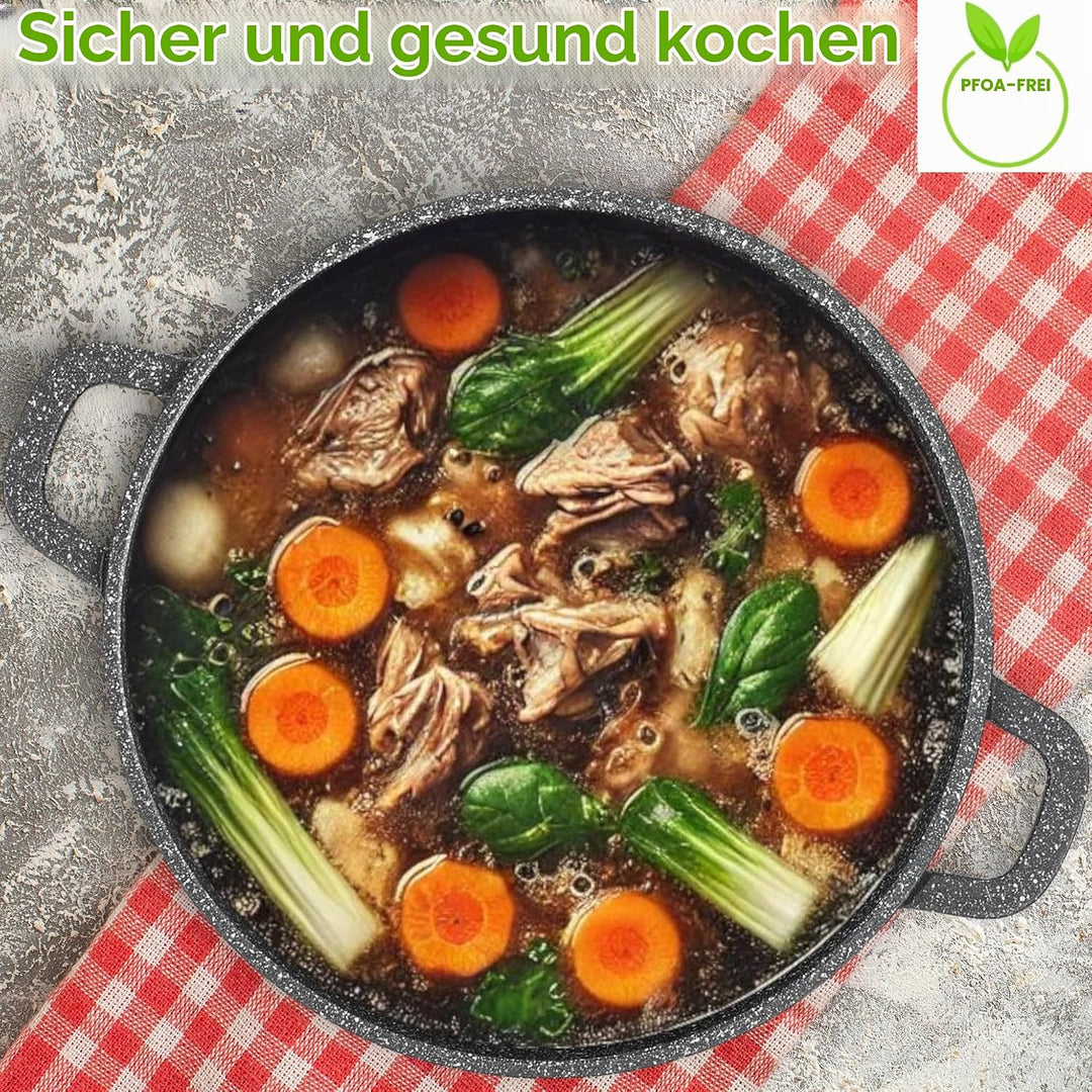 EliteHoff Kochtopf Set Induktion, Topf aus Aluminiumguss mit Antihaftbeschichtung, Topfset mit Glasd