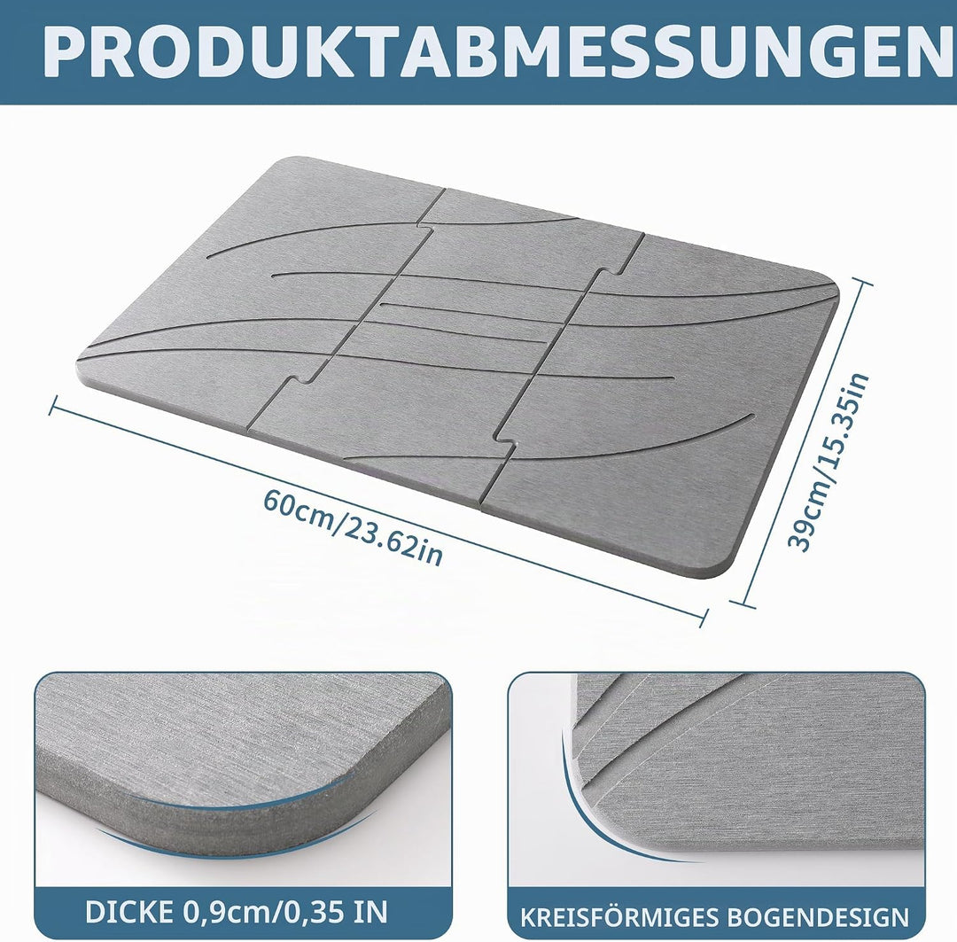 Badematte Stein - Faltbar Diatomeenerde Badematte,Super Saugfähig Badematte,Schnell Trocknend,rutsch
