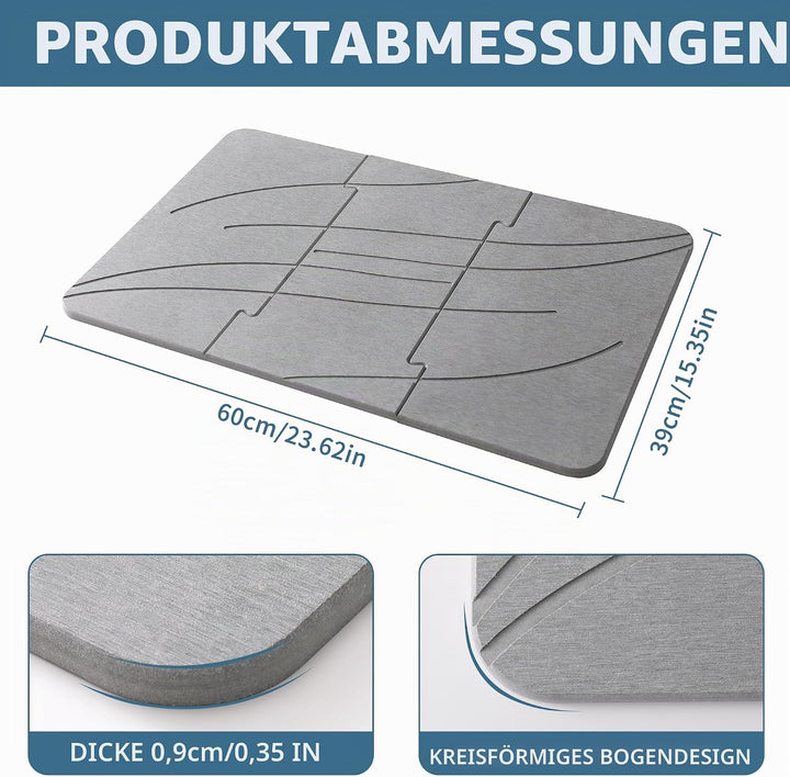 Badematte Stein - Faltbar Diatomeenerde Badematte,Super Saugfähig Badematte,Schnell Trocknend,rutsch