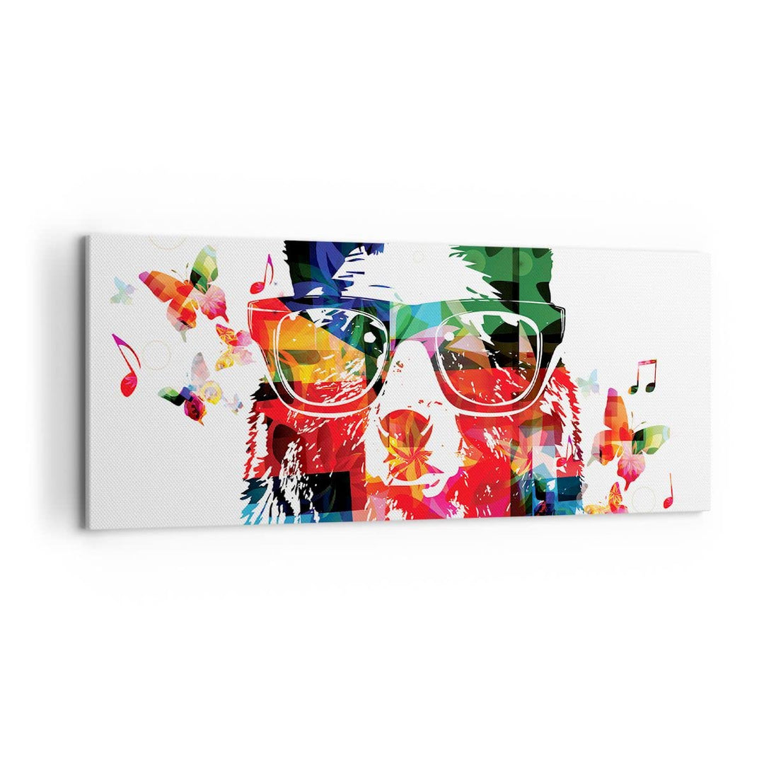 Wandbilder Dekoration Wohnzimmer Bär Gläser Grizzly hipster Panorama Bilder auf Leinwand 120x50cm Le