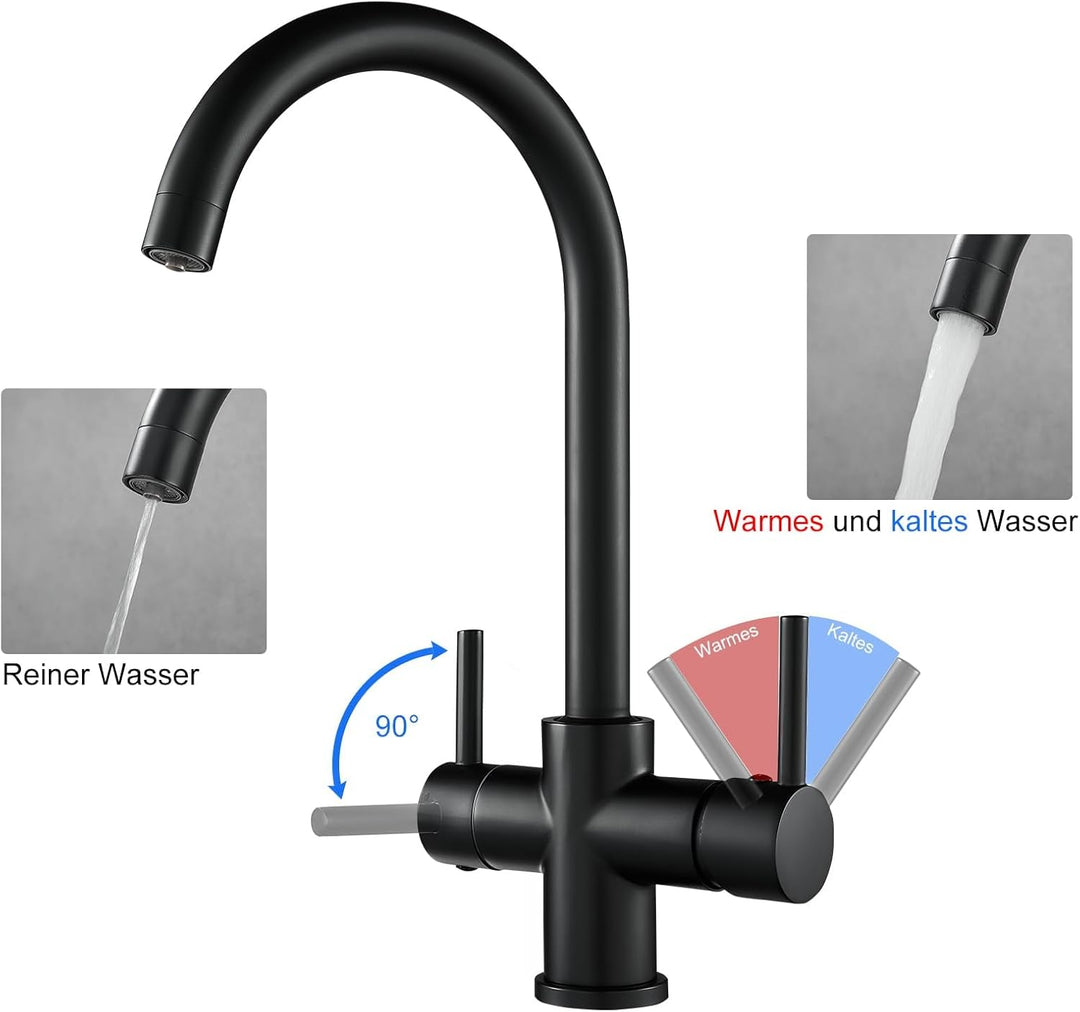 3 Wege Wasserhahn Küche, 360° Drehbar Küchenarmatur, KEOKBON 3 in 1 Hochdruckarmatur für Wasserfilte