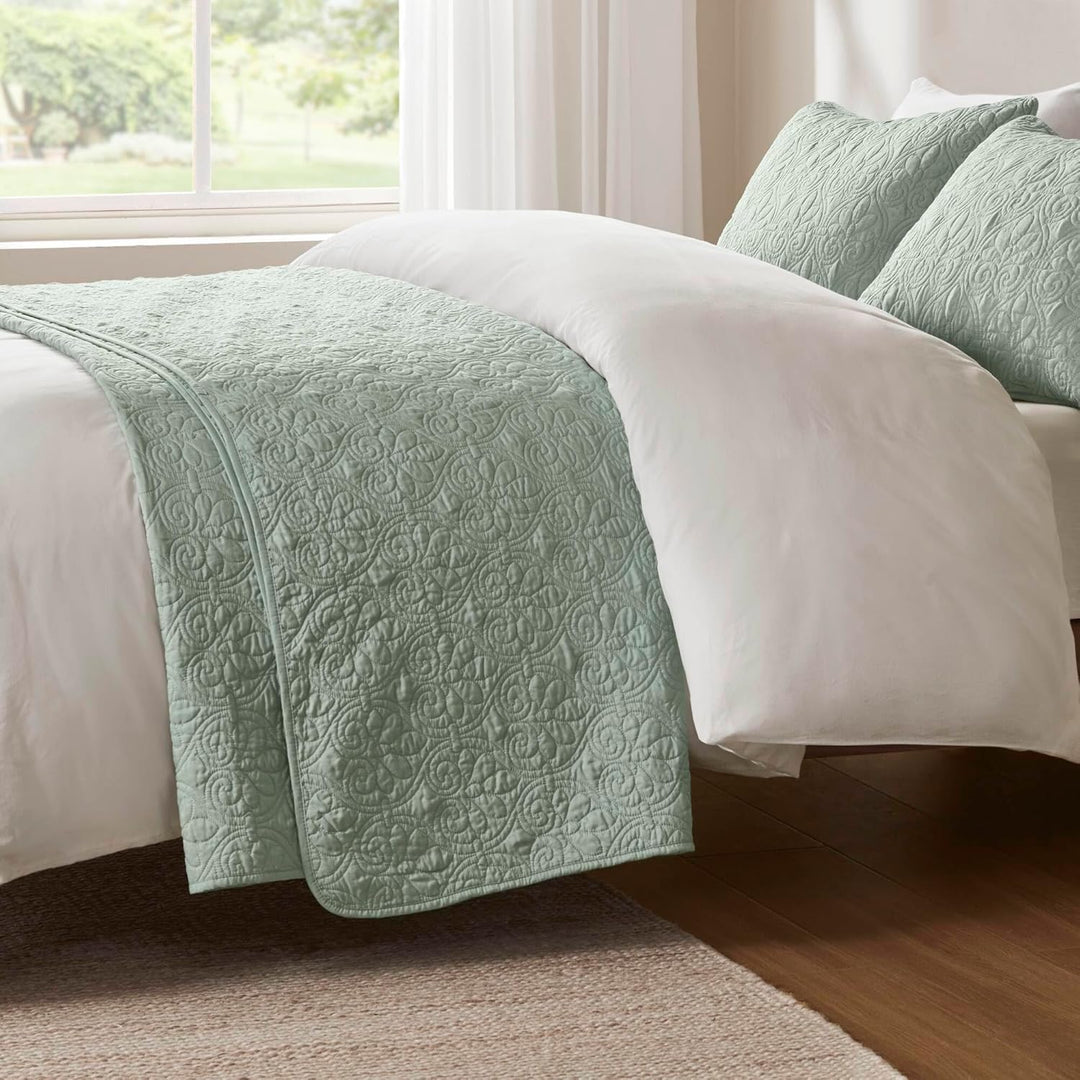 Madison Park Quebec Quilt Set-Luxurious Damask Stitching Design Leichte Tagesdecke mit Baumwollfüllu