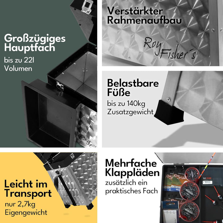 Roy Fishers Sitzkiepe mit 2 Laden/Angelkiste, Angelkoffer, Sitzbox, Angelbox, Angelsitz, Angeln 2-la