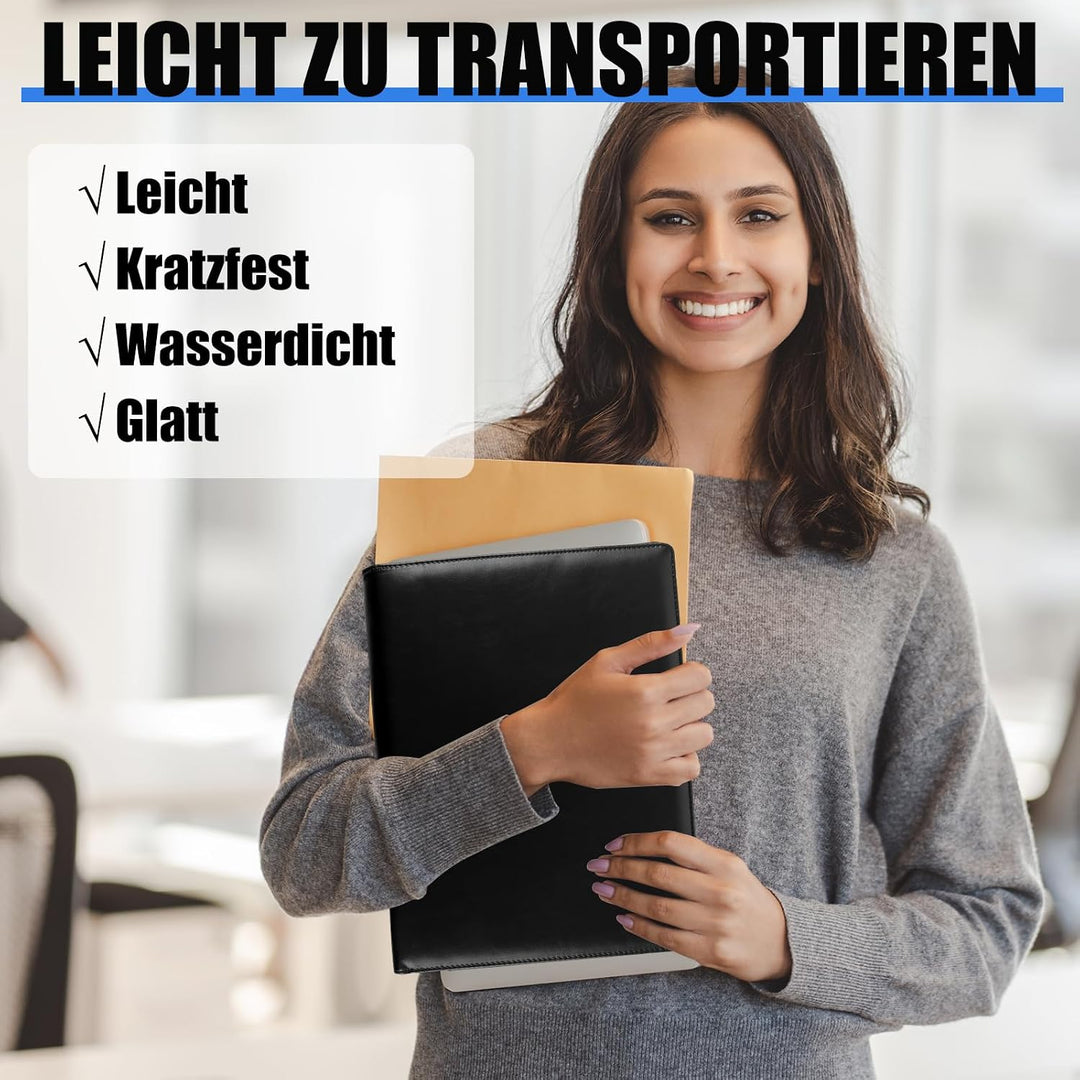 2 Stück Schreibbrett Klemmbrett A4 mit Deckel, 32x24.5cm Business Mappe, Schreibmappe A4 Leder, Schw