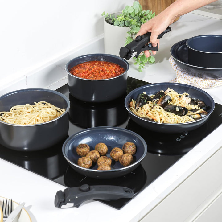 Russell Hobbs RH03321EU7 Smart Clip Topf- und Pfannenset – 8-teilig, Keramikbeschichtung, abnehmbare