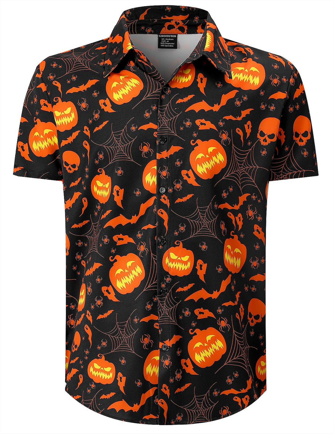 Herren Halloween Shirt Kostüm Kurzarm Knopf Nach Oben Hemd XXL Kürbis, XXL Kürbis