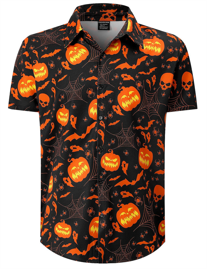 Herren Halloween Shirt Kostüm Kurzarm Knopf Nach Oben Hemd XXL Kürbis, XXL Kürbis