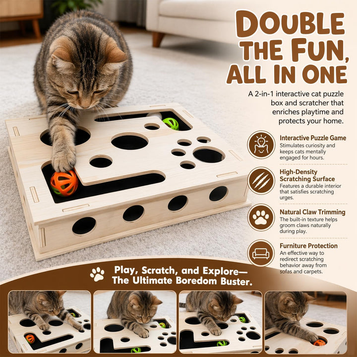 Katzenkratzpuzzle Anreicherungsbox 30X25CM, Interaktives katzenspielzeug Selbstbeschäftigung, Kratzp