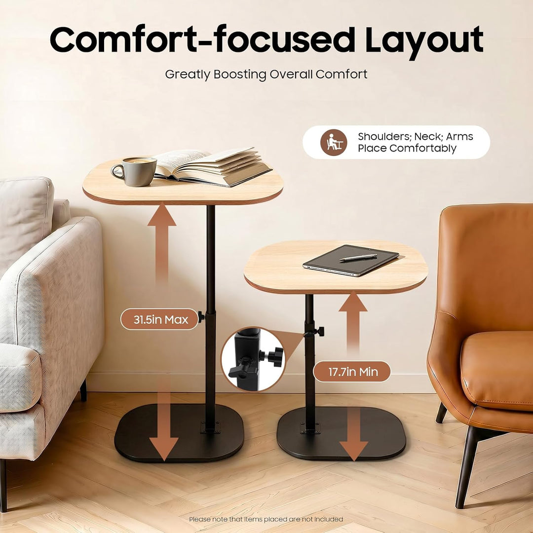 45-80 cm Einstellbare Höhe C Mobiler Schreibtisch, Holz Beistelltische mit Rollen, C-Form Laptoptisc