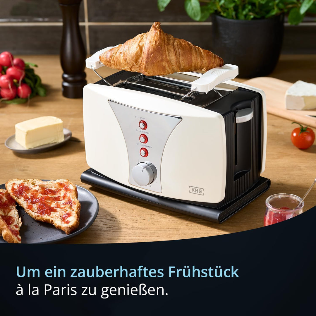 KHG Toaster TO-802WS | Toaster 2 Scheiben Weiss 800 W | mit Brötchenaufsatz, 6 Bräunungsstufen mit B