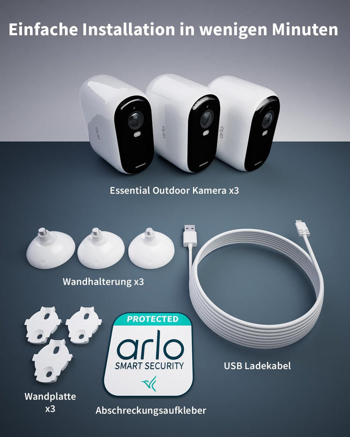 Arlo Essential 2 XL Batterie 2K Überwachungskamera Aussen WLAN, Kabellos, 2K HD Video, Farbnachtsich