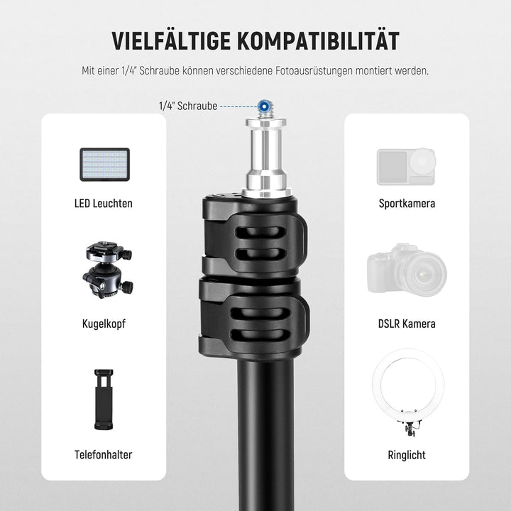 NEEWER Fotografie Licht Stand, 1.5-6.4ft/47-195cm Aluminium Reversible Studio Beleuchtung Stativ, Po