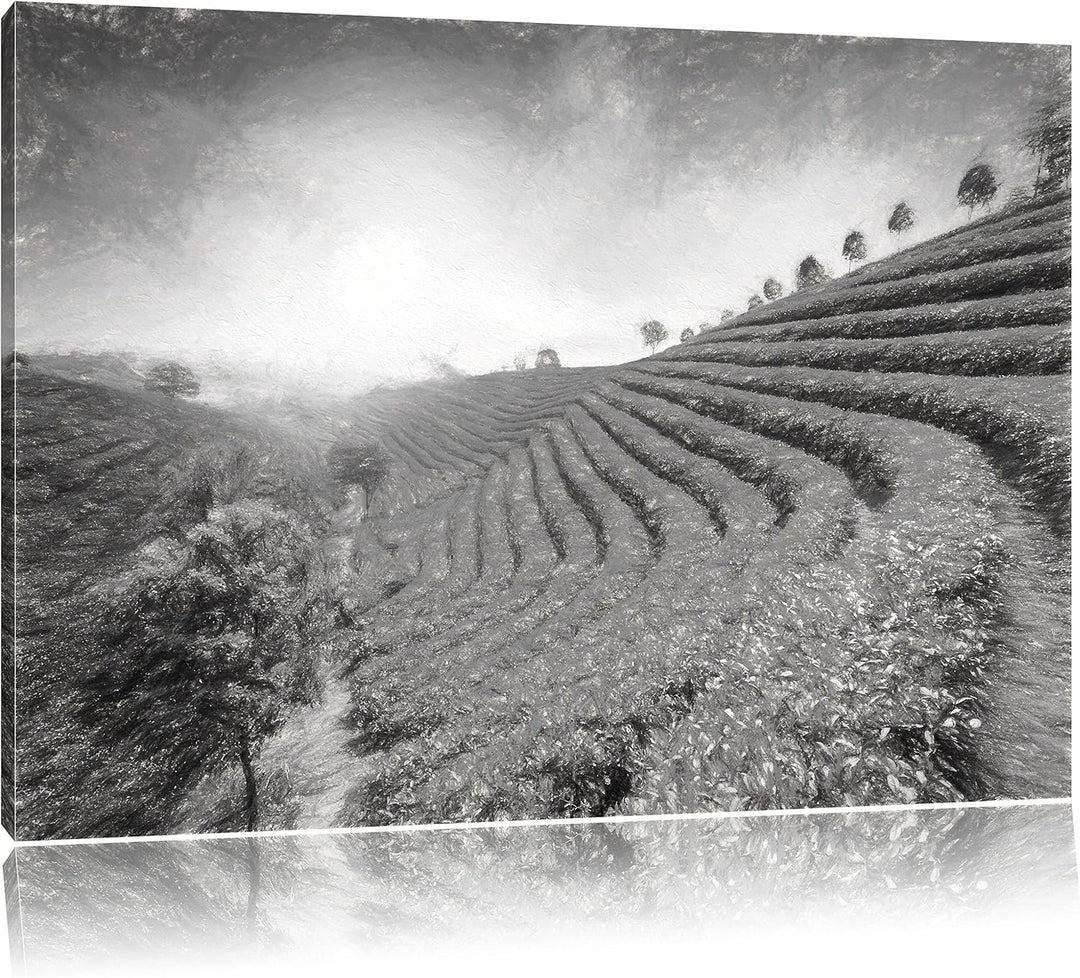 Pixxprint Japanische Treppenfelder Kunst als Leinwandbild/Grösse: 100x70 / Wandbild/Kunstdruck/ferti