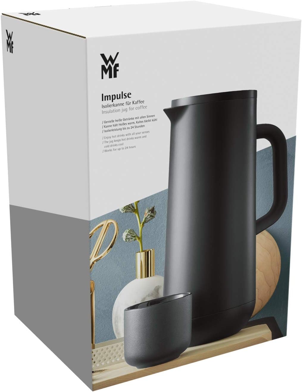 WMF Impulse Thermoskanne 1l, Isolierkanne für Kaffee oder Tee, Druckverschluss, hält Getränke 24h ka