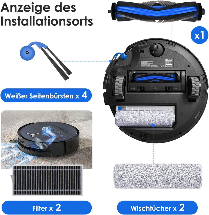 Zubehör für Ecovacs Deebot X9 PRO OMNI, 1*Hauptbürste, 2*Wischwalze, 4*Staubbeutel, 4*Seitenbürsten,