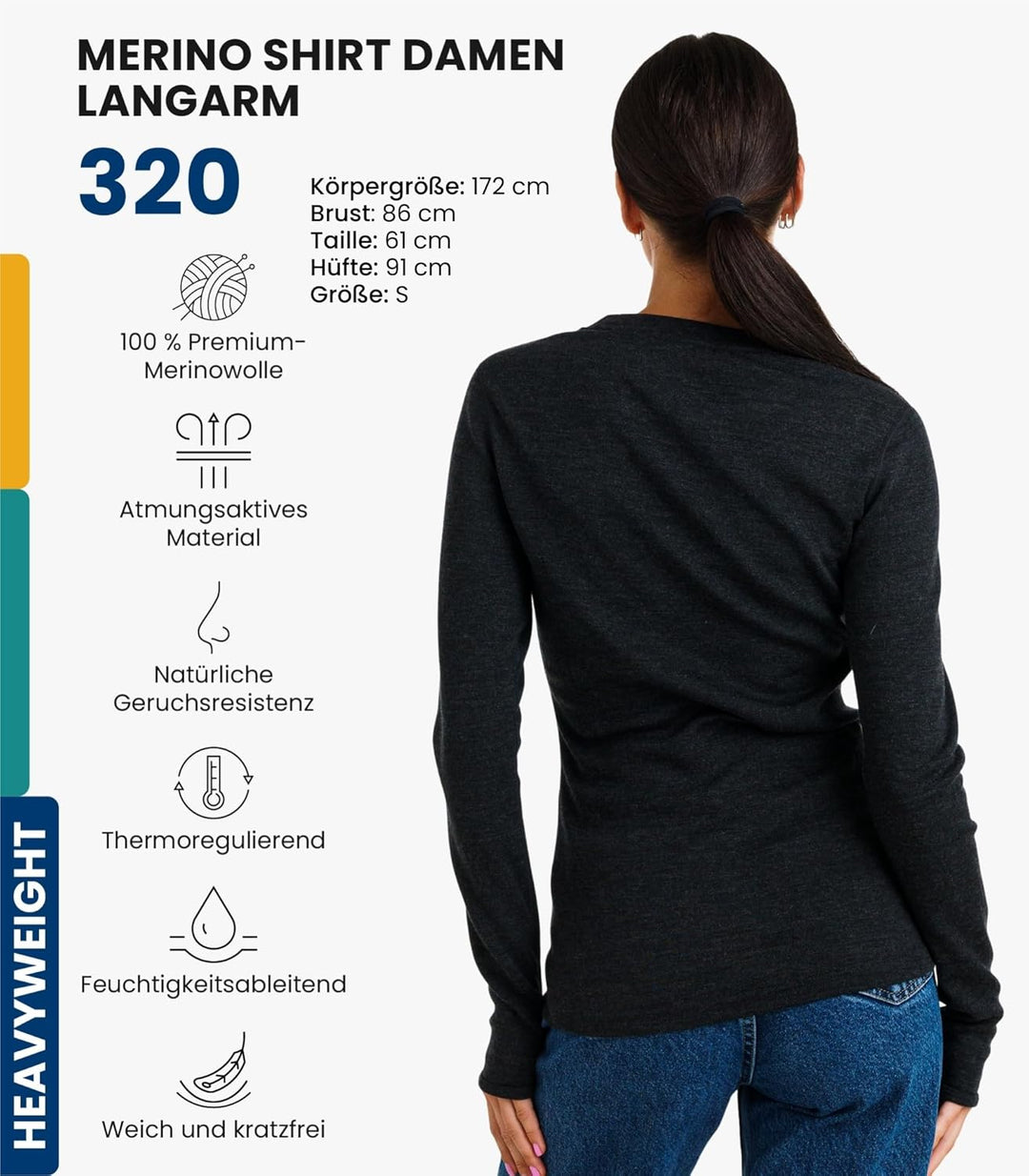 Merino.tech Merino Shirt Damen Langarm – Premium 100% Merino Unterwäsche Damen Langarmshirt, Sportun