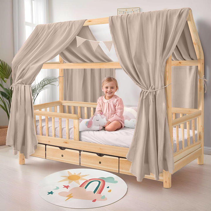 iLuane Hausbett Himmel Deko - 3PCS Betthimmel Hausbett Set, 100% Baumwolle Musselin Vorhang - Hausbe