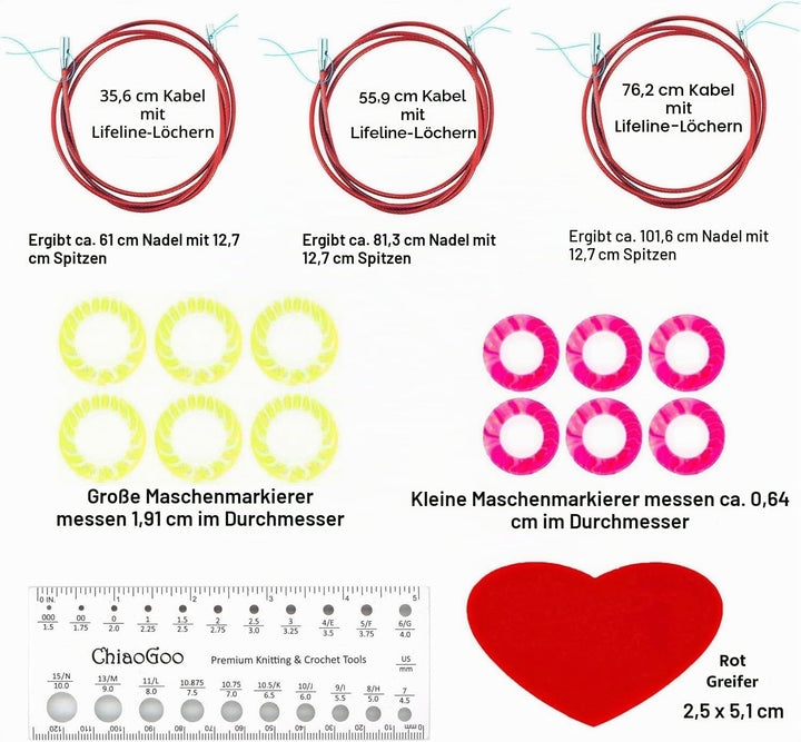 ChiaoGoo Stricknadeln, austauschbare rote Spitze, klein, 12,7 cm, mit 1 Artsiga Craft-Projekttasche