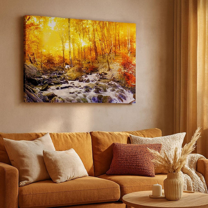 Bilder auf Leinwand Berge Bach Wasser Leinwandbild mit Rahmen 70x50cm Wandbilder Dekoration Wohnzimm