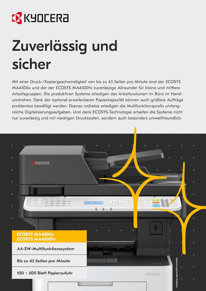 Kyocera Ecosys MA4500ix Multifunktionsdrucker Schwarz Weiss, Duplex-Einheit, 45 Seiten pro Minute, D