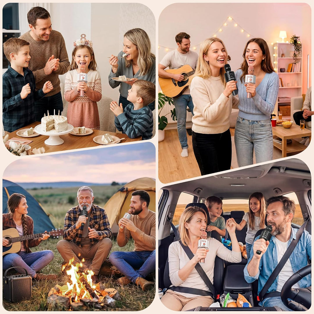 Bluetooth Karaoke Mikrofon Kinder, BONAOK Drahtlose Dynamisches Mikrofon mit Lautsprecher, Familie P