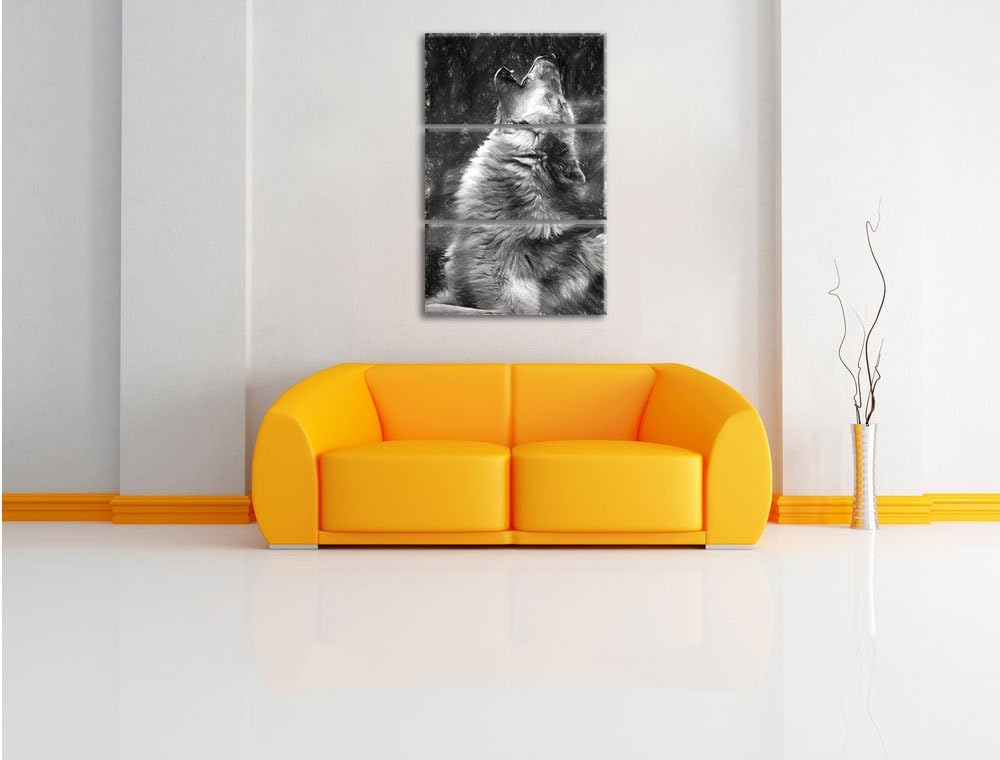 Pixxprint heulende Wölfe als Leinwandbild/Grösse: 3 Teilig (120x80) cm/Wandbild/Kunstdruck/fertig be
