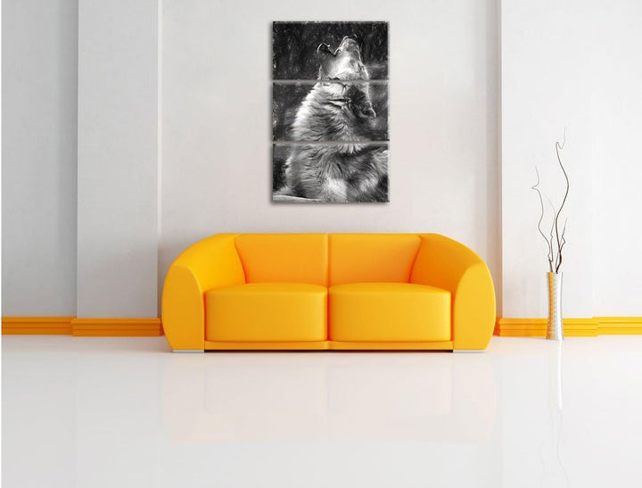 Pixxprint heulende Wölfe als Leinwandbild/Grösse: 3 Teilig (120x80) cm/Wandbild/Kunstdruck/fertig be