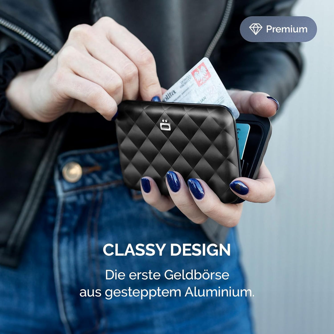 ÖGON Smart Wallets - Aluminium Geldbörse Quilted Button für Damen - RFID-Schutz - Bis zu 10 Karten u