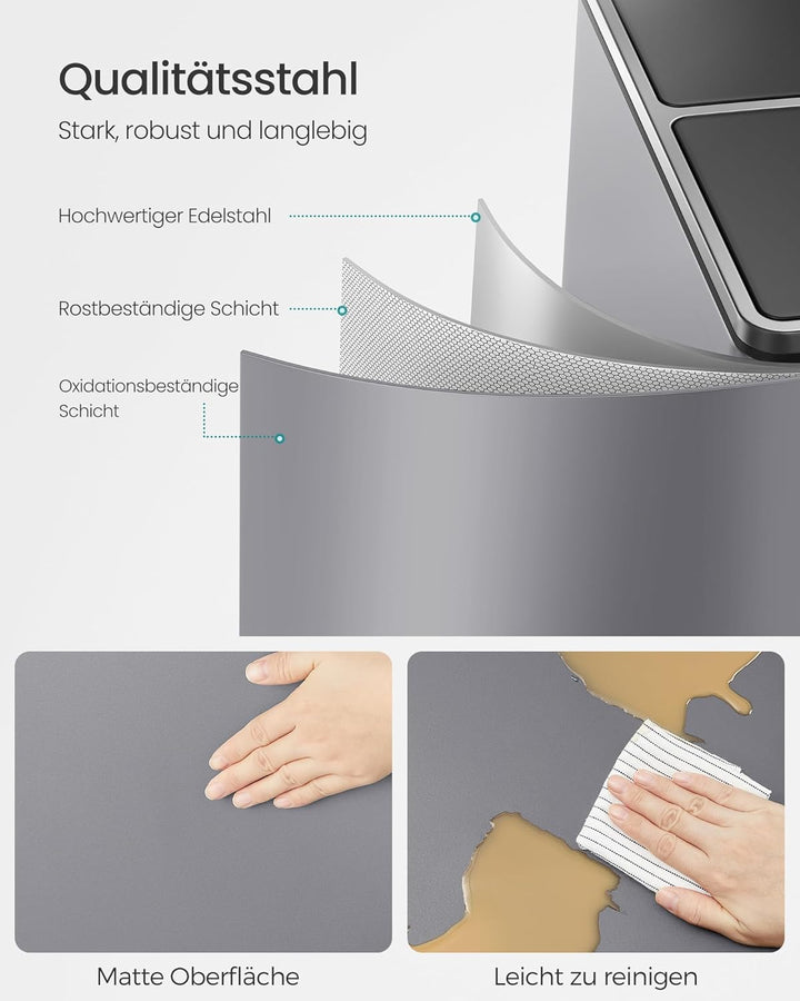 SONGMICS Mülleimer, 2 x 30 Liter, 2 Fächer, Mülltrennsystem, Treteimer, Abfalleimer Küche, 15 Müllsä
