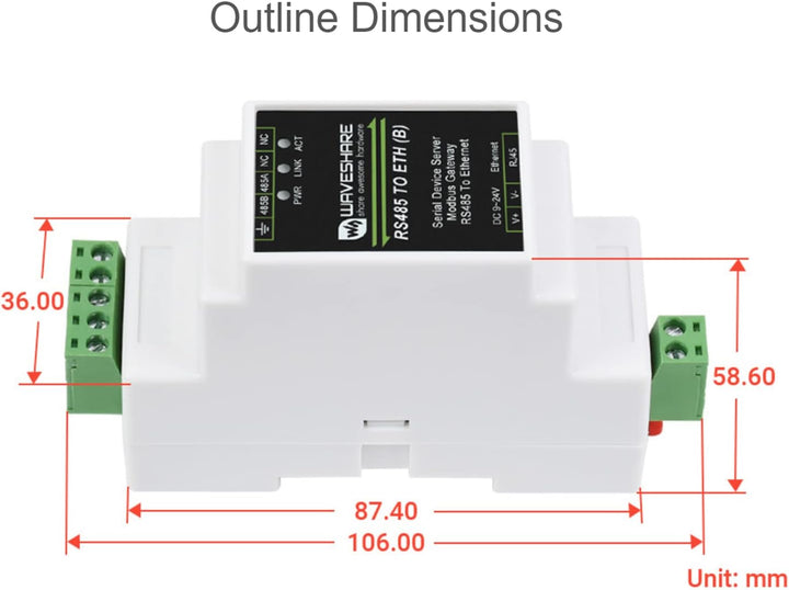 RS485 zu RJ45 Ethernet Konverter Industrieller Serieller Server TCP/IP zu Seriell Modul Unterstützt