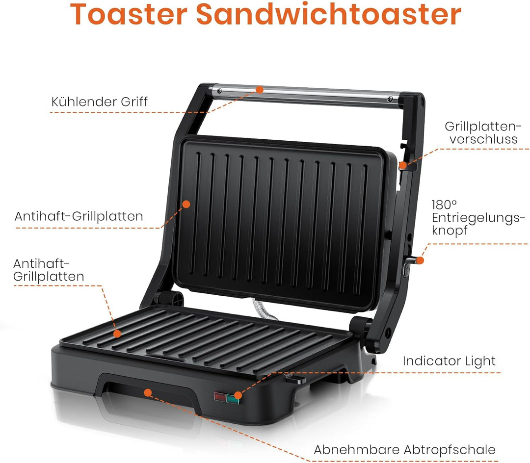 Sandwichmaker Kontaktgrill 2in1 Panini Grill 850W Elektrogrill Sandwichtoaster Mit Antihaftplatten K