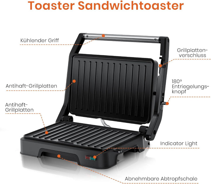 Sandwichmaker Kontaktgrill 2in1 Panini Grill 850W Elektrogrill Sandwichtoaster Mit Antihaftplatten K