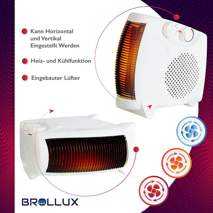 Brollux Elektroheizung 2000W FH2 weiss mobiles Heizgerät Thermoventilator Heizlüfter Elektroheizkörp
