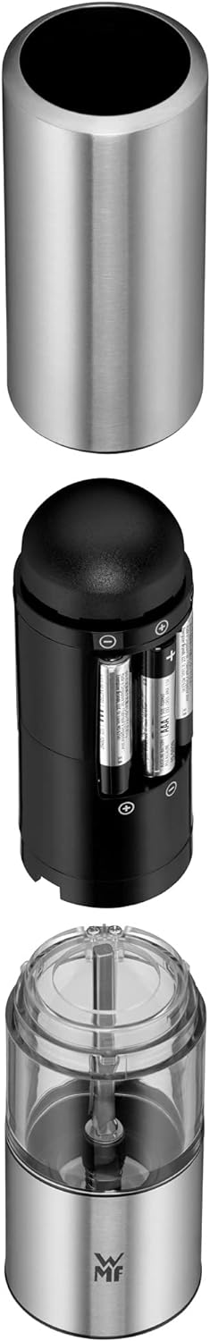 WMF Elektrische Mühle 21 cm, Salz und Pfeffermühle unbefüllt, LED-Leuchte, Cromargan Edelstahl matt,