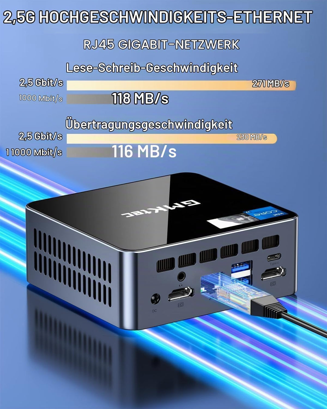 GMKtec Mini PC mit Intel Core i7-1185G7 (bis zu 4,8 GHz), 16 GB DDR4, 1 TB SSD, Desktop-Mini-Compute
