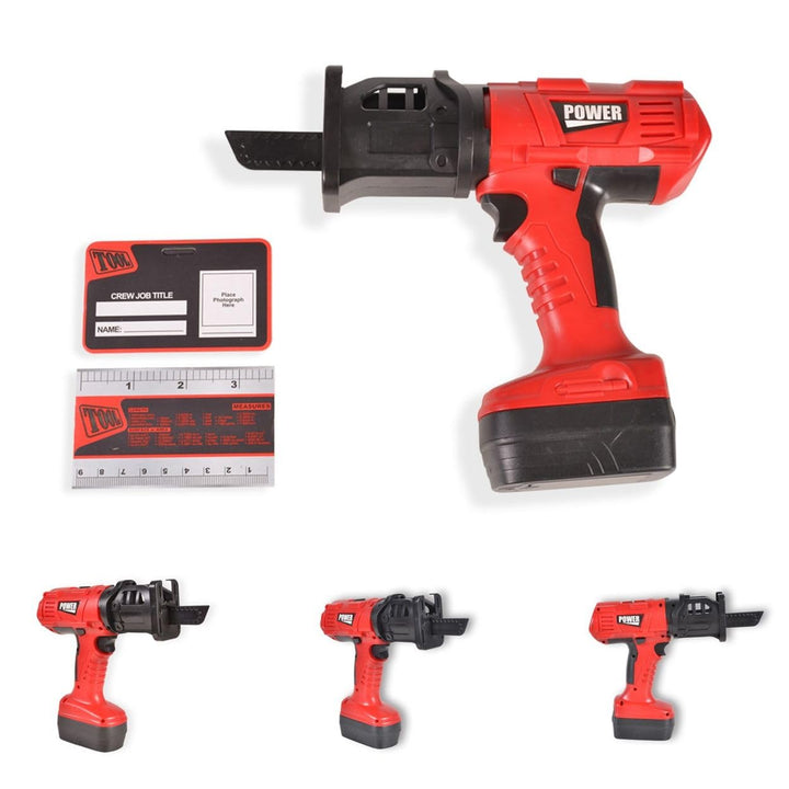 Moni Kinderwerkzeug-Set Säbelsäge T1402 elektrisch, Lineal, Mitarbeiterausweis rot, Rot