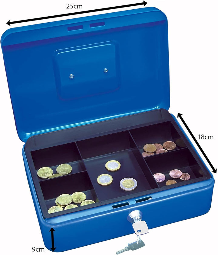 Wedo 145303X Geldkassette (aus pulverbeschichtetem Stahl, versenkbarer Griff, 5-Fächer-Münzeinsatz,