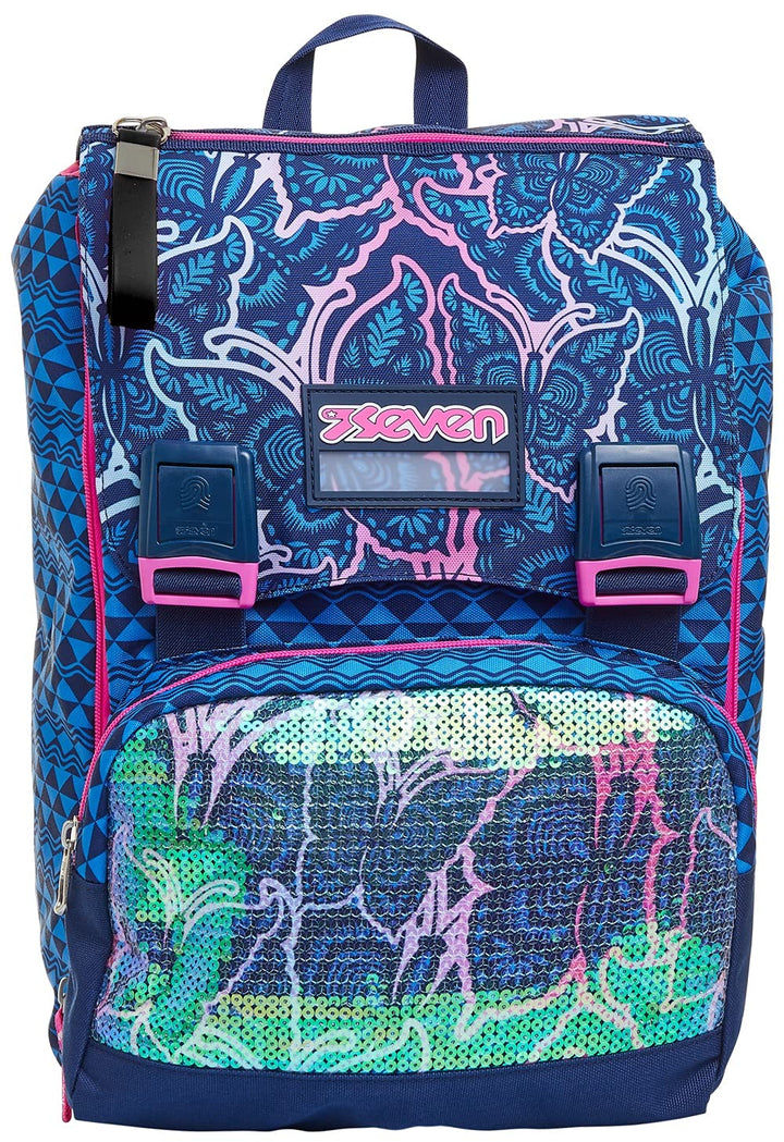 Seven Rucksack, Backpack für Schule, Uni & Freizeit, Erweiterbarer Schulranzen, Geräumige Schultasch
