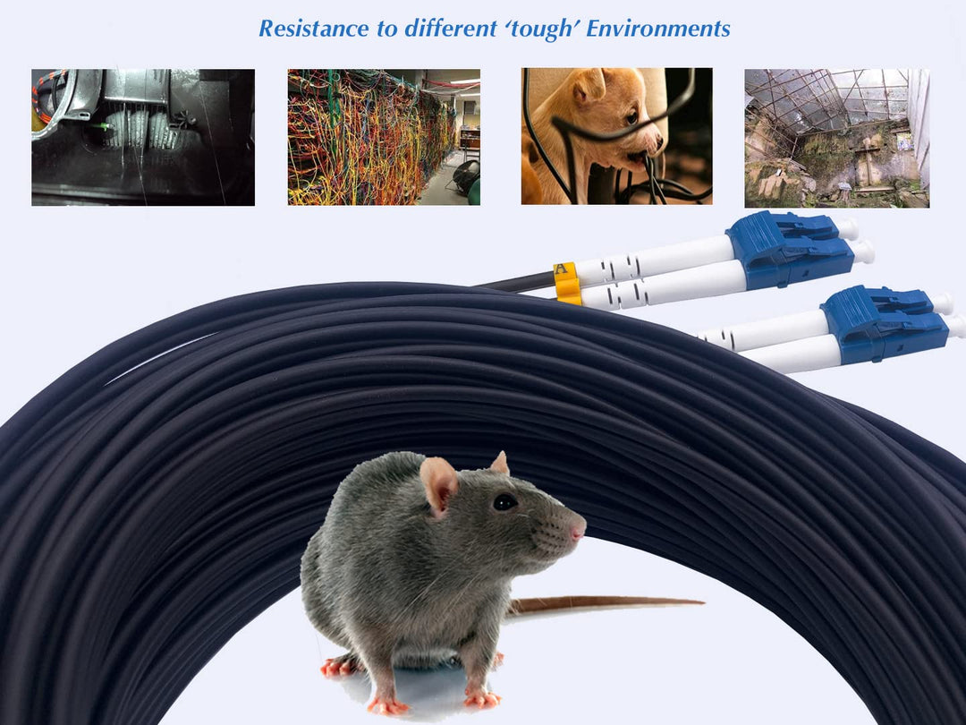 Elfcam® - Gepanzerte Glasfaser-kabel LC/UPC auf LC/UPC OS2 Duplex Singlemode 9/125µm LSZH, LWL-Kabel