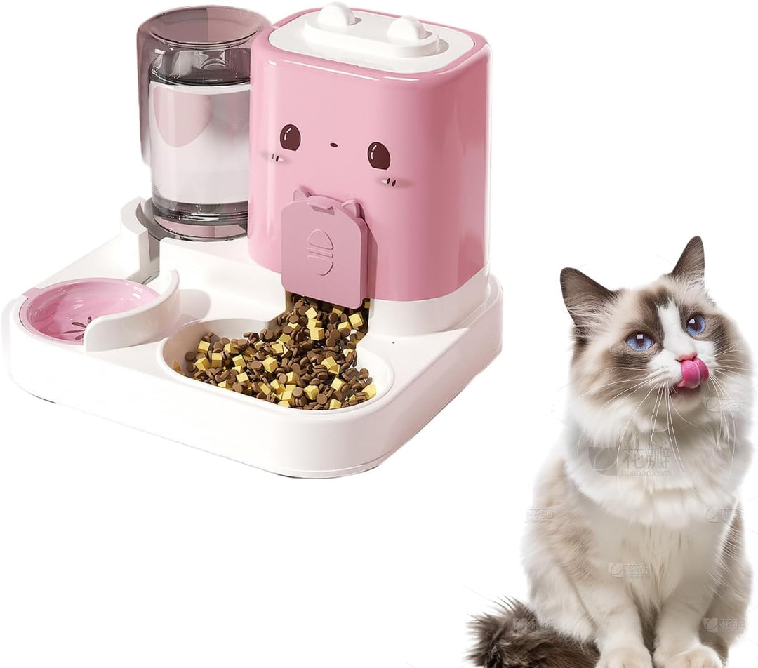 Futterspender Katze Automatisch mit Trinkbrunnen | 2 in 1 Futterautomat & Wasserspender für Katzen